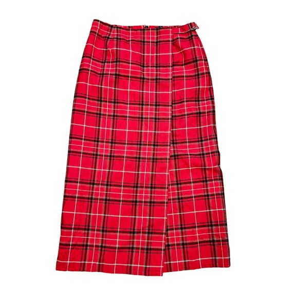 Vtg Liz Claiborne Faux Wrap Plaid Skirt Womens 10 Red Plaid Holiday Preppy Boho - Picture 1 of 8